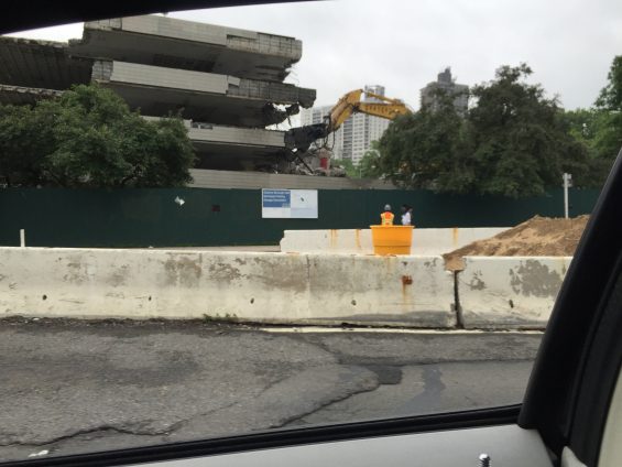 The old borough hall parking garage being demolished in 2015