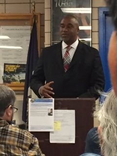 U.S. Attorney Robert Capers speaks to the 112th Precinct Community Council meeting last Wednesday in Forest Hills. Photo by Domenick Rafter