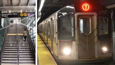 Queensboro-Plaza-entrance-and-a-7-train-entering-Queensboro-Plaza-R-Photos-Michael-Dorgan-L-and-Wikipedia-R