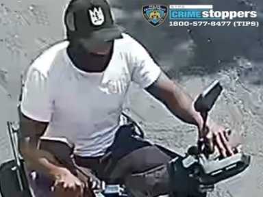 Cops are looking for this suspect, who allegedly robbed several women in Queens and Brooklyn while riding a purple moped each time.