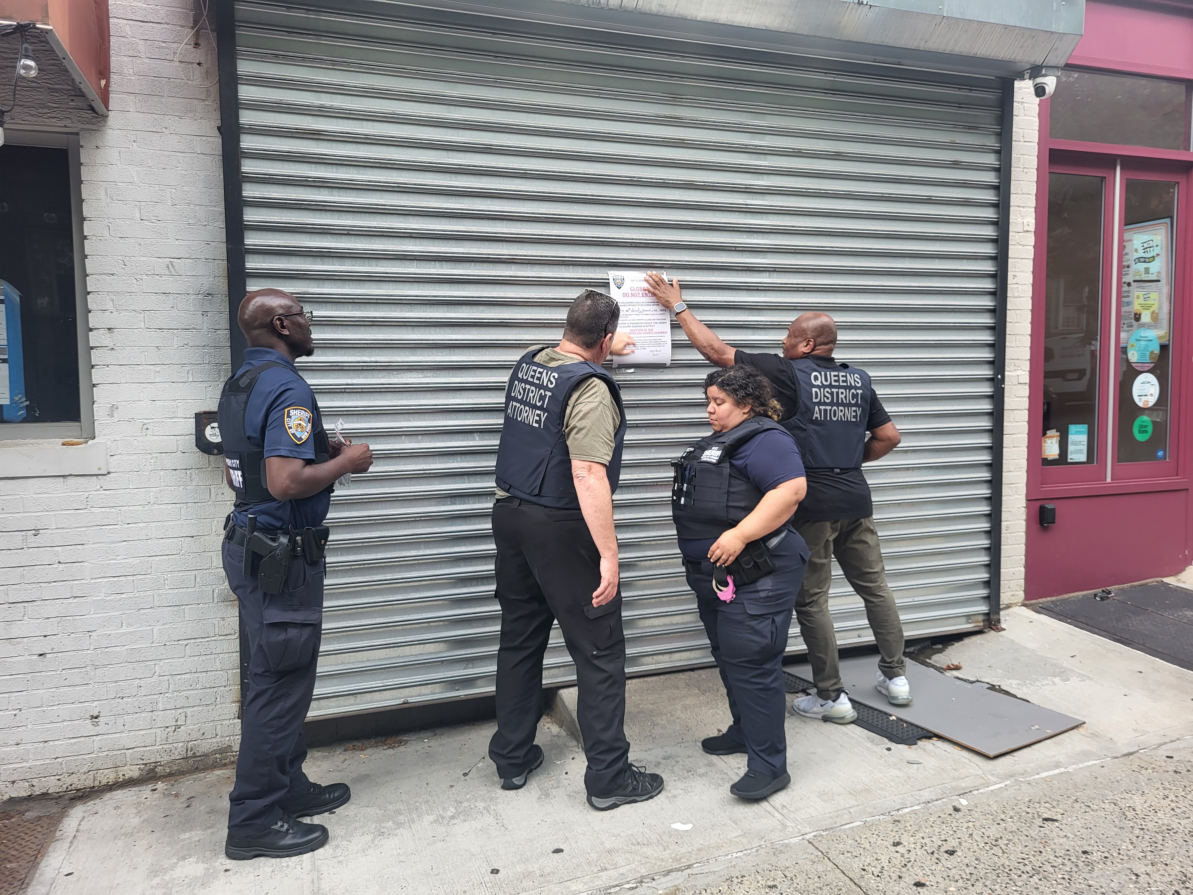 Illegal cannabis storefronts were padlocked in Hollis, Flushing, Cambria Heights, and Sunnyside during the enforcement operation.