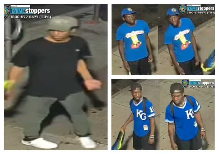 Cops are looking for these three suspects who allegedly robbed two men in Jackson Heights and remain at large a month later.
