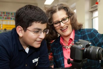 Katha Cato and student