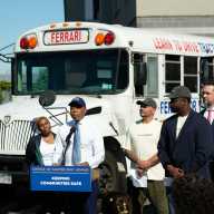 Mayor Eric Adams delivers remarks in Astoria on the expansion of a job training pilot program for the formerly incarcerated reentering society.