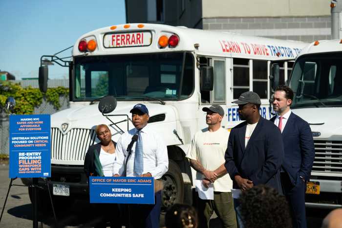 Mayor Eric Adams delivers remarks in Astoria on the expansion of a job training pilot program for the formerly incarcerated reentering society.