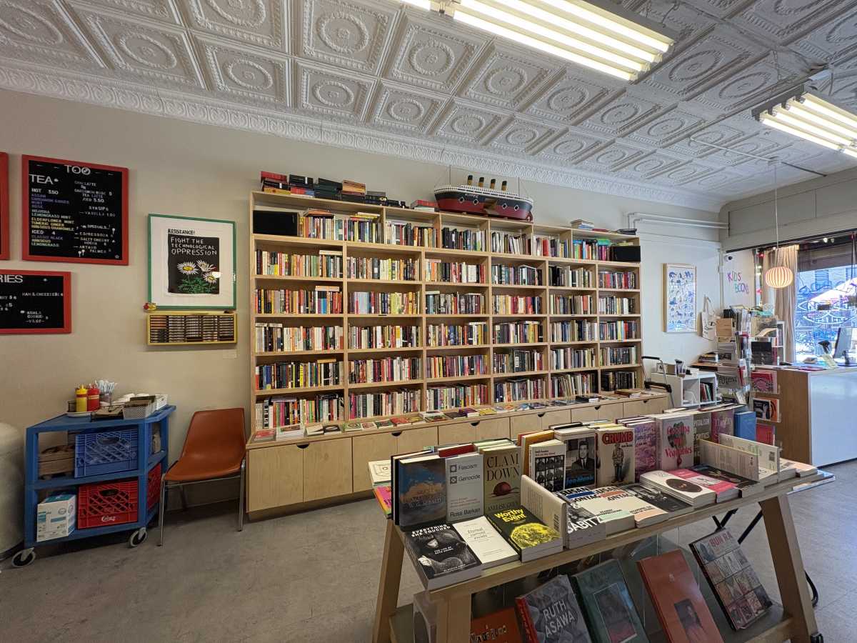 The interior of the Topos Too bookstore in Ridgewood.