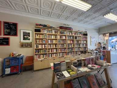 The interior of the Topos Too bookstore in Ridgewood.