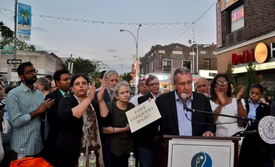 Dromm at a Diversity Plaza vigil Sunday