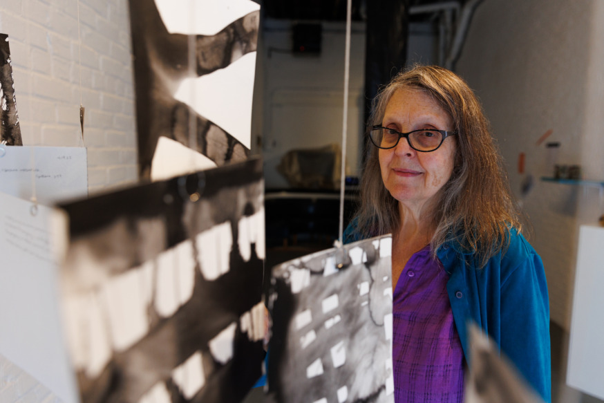 Artist Priscilla Stadler with her exhibition Sludge about Newtown Creek on Saturday, May 20, 2023. Sludge opened at Local Project Gallery during the annual LIC Arts Open Festival.