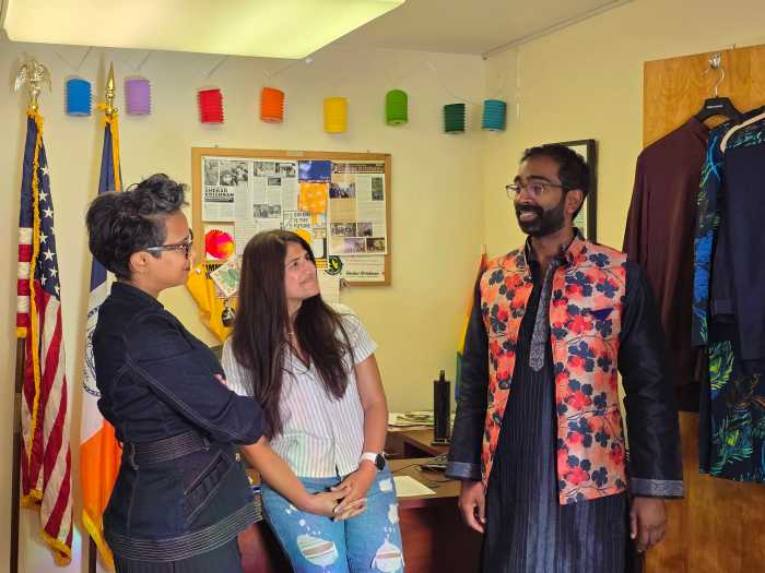 Council Member Shekar Krishnan models outfits provided by Kareena's Closet co-founders Veena Jayadeva and Suchera Sachdev. Photo: Shane O'Brien.