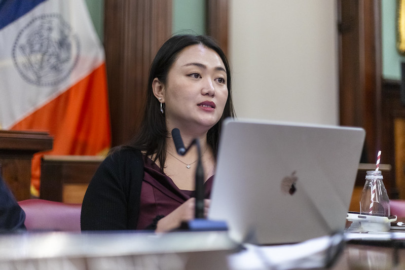 Council Member Julie Won speaks during Wednesday's Council hearing on the OneLIC Neighborhood Plan. Photo: Emil Cohen/NYC Council Flickr.