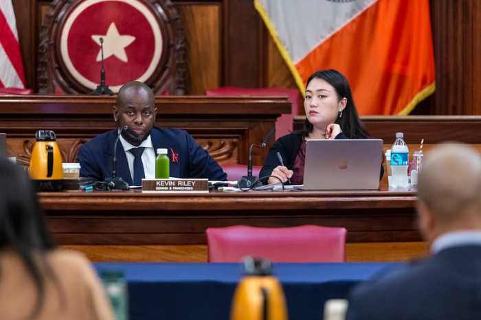 Won and Zoning Committee Chair Kevin Riley during Wednesday's hearing. Photo: Emil Cohen/NYC Council Flickr.