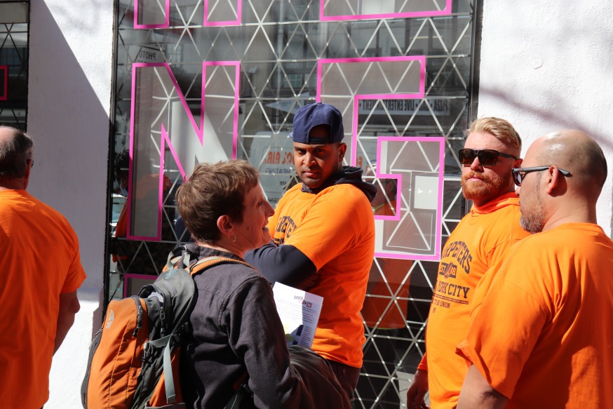 Opponents of Innovation QNS speak to members of the District Council of Carpenters Wednesday (Photo by Michael Dorgan)