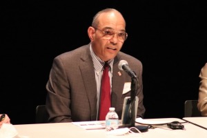 Bishop Mitchell Taylor of Urban Upbound speaking Wednesday (Photo by Michael Dorgan, Queens Post)