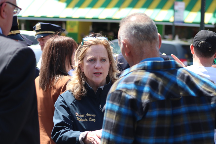 Queens District Attorney Melinda Katz speaking at the launch of the Astoria Merchants Business Improvement Program (Photo by Michael Dorgan)