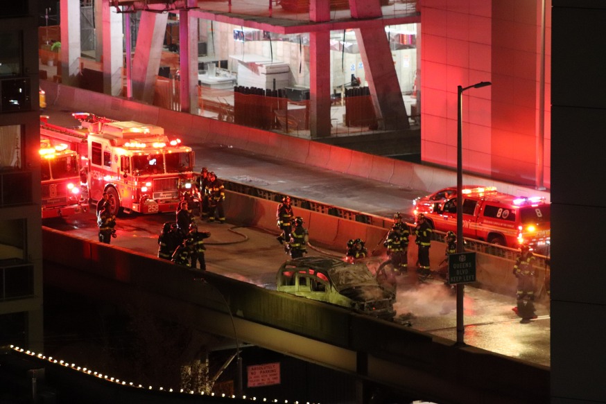 vehicle fire Long Island City (Photo by Michael Dorgan, Queens Post)