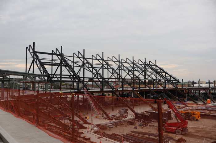 The north stand of Etihad Park is currently under construction. Photo: Dylan Christie. a