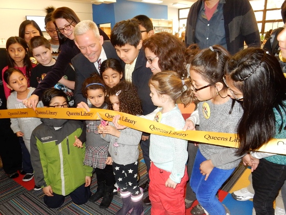 Isabella cuts Ribbon In Broadway Children's Room
