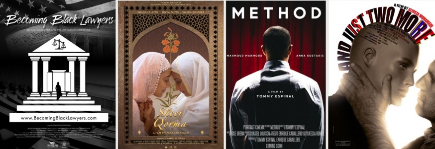 Posters for some of the short movies which will be shown at the Sunnyside Shorts International Film Festival, from left to right, "Becoming Black Lawyers," "Sheer Qorma," "And Just Two More" and "Method" (Posters provided by Sherry Gamlin)