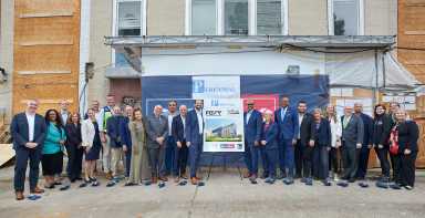 Elected officials, city agencies and developers at Wednesday's groundbreaking event at the Parkway Hospital in Forest Hills. Photo: Ola Wilk/Wilk Marketing Communications.