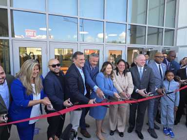 Elected officials and school administrators cut the ribbon at Queens Innovation Center. Photo: Shane O'Brien.