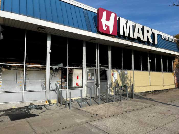 The FDNY battled a three-alarm fire at the H Mart on Union Street in Flushing and inspectors from the city's Department of Building issued a full vacate order due to the fire damage.