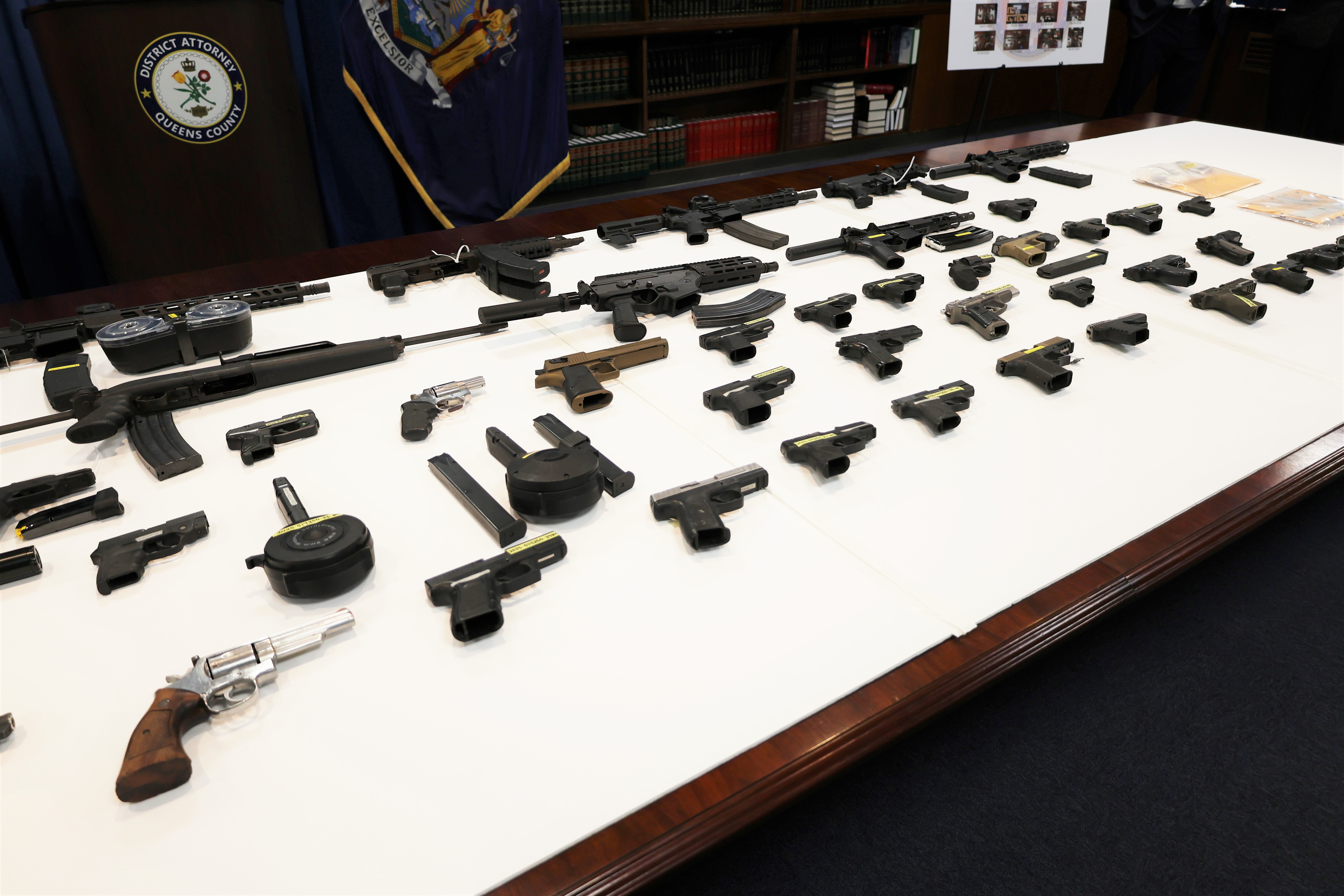 Queens District Attorney Melinda Katz announced the arraignment of a Jamaica man and his accomplice from Georgia for allegedly transporting illegal firearms and drugs into southeast Queens following a six-month investigation.