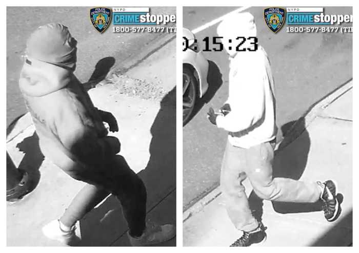 Cops are looking for the suspects and the driver of their getaway car in connection with an armed robbery on Queens Boulevard in Jamaica on Sept. 5.