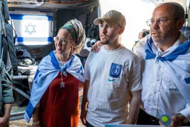 Released Israeli hostage, Eitan Abraham Mor, held in Gaza since the deadly October 7, 2023 attack by Hamas, as part of a prisoner-hostage swap and a ceasefire deal between Israel and Hamas, is reunited with his family, in Reim, in Israel October 13, 2025.