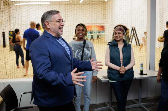 Dirk McCall de Palomá speaks during Sunnyside Shines’ Taste of Sunnyside Kickoff event at QBK Sports in Sunnyside on Wednesday, Oct. 8, 2025.