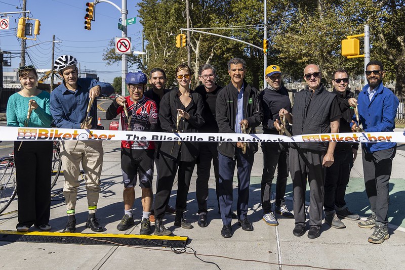 DOT Commissioner Ydanis Rodriguez cuts the ribbon on the first phase of the Blissville Bike Network as part of the DOT's Biketober celebrations. Photo: DOT Flickr.