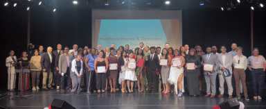 Healthcare Finance and Operations students celebrate their recent graduation at LaGuardia Community College. Photo courtesy of NYC Department of Small Business Services.