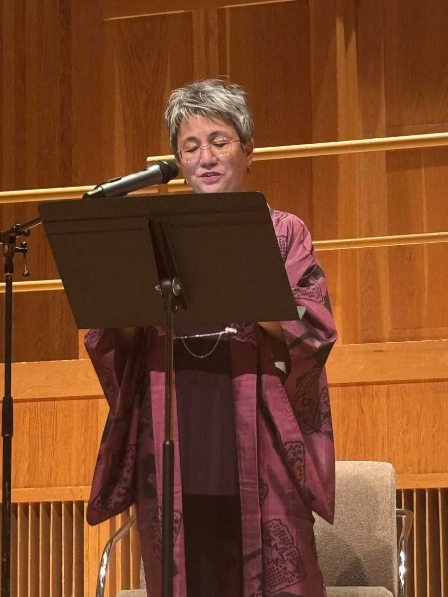 NYS Poet Laureate Kimiko Hahn, a distinguished professor in the English Department at Queens College, read poems included in her new book “The Ghost Forest” at LeFrak Concert Hall in Flushing on Oct. 22.
