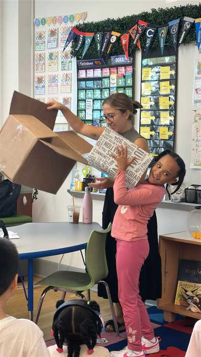 Third-grader Savannah received a package from the Jacksonville Jaguars. Photo courtesy of Nicolas Cocchiario.