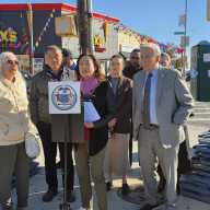 Council Member Linda Lee speaks at an event denouncing gun violence following the shooting of a 16-year-old school student at the intersection of Union Turnpike and Springfield Boulevard on Tuesday. Photo: Shane O'Brien.