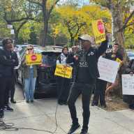 Protesters rallied against the OneLIC Plan at the Jacob A. Riis Neighborhood Settlement on Thursday. Photo: Shane O'Brien.