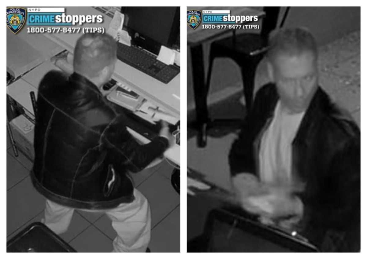 Cops are looking for this suspect who allegedly broke into two business within six minutes at a Little Neck shopping center along Northern Boulevard.