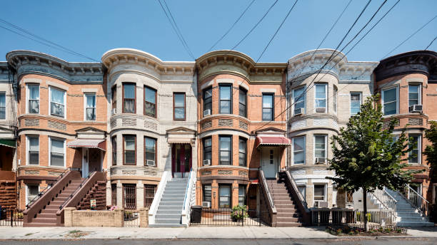 Frontal view of rowhouses in the New York City borough of Queens
