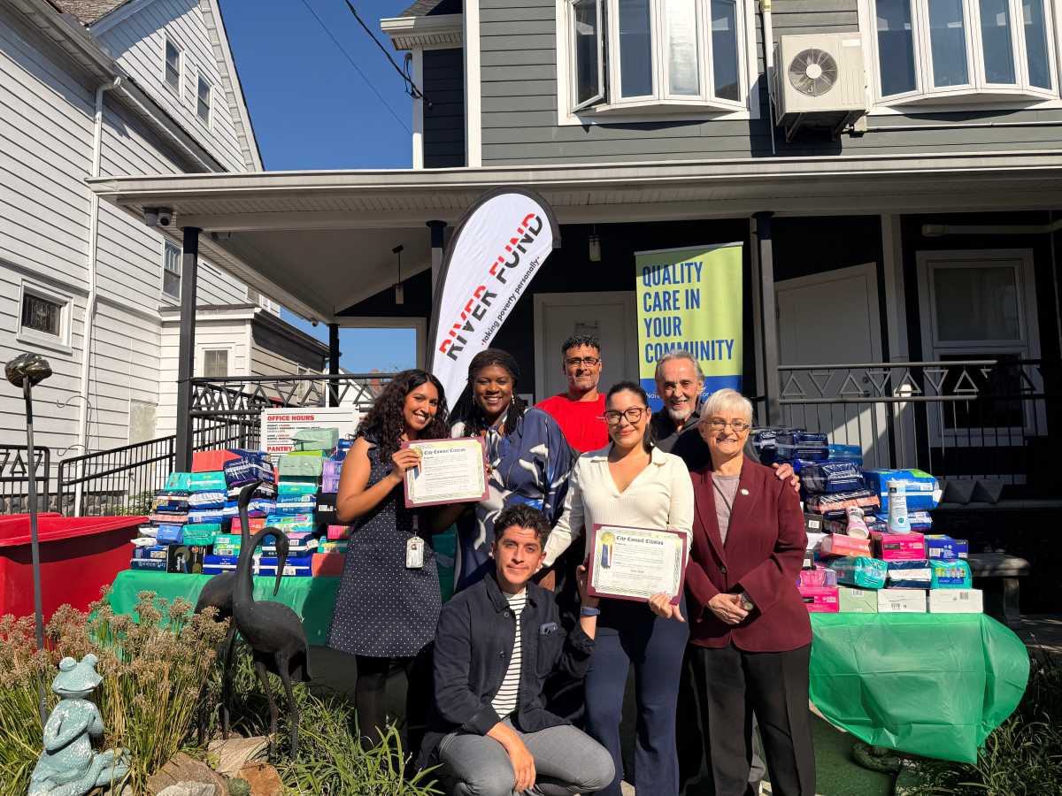 LIJ Forest Hills Hospital President Lorraine Chambers Lewis and Council Member Lynn Schulman join River Fund staff to distribute 14,000 feminine hygiene products in Jamaica.