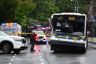 Two MTA Q27 buses collided in Flushing on Monday, Oct. 13, leaving 19 passengers with minor injuries, officials said.