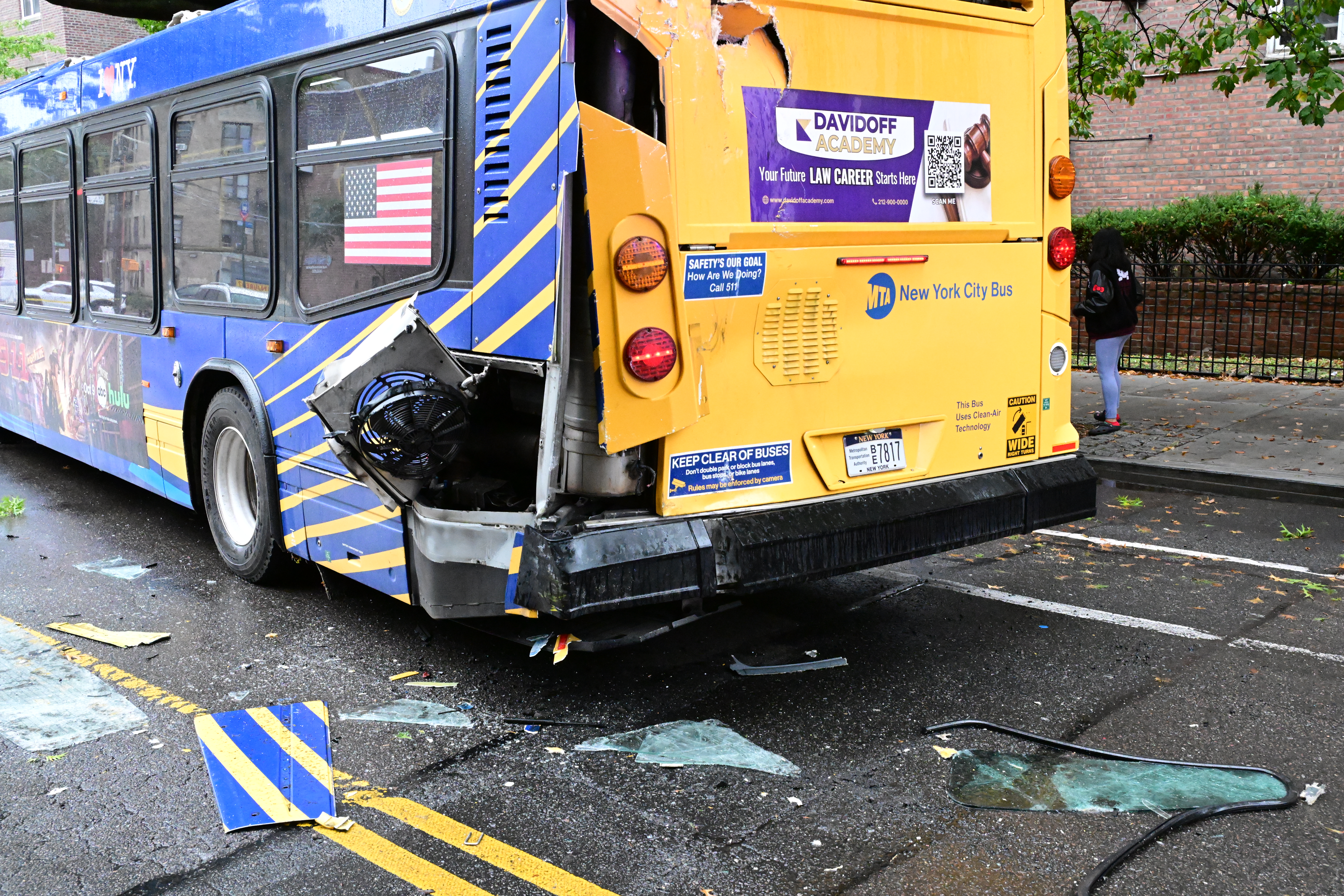 Two MTA Q27 buses collided in Flushing on Monday, Oct. 13, leaving 19 passengers with minor injuries, officials said.