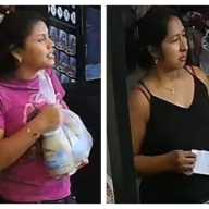 Cops are looking for these purse snatchers who allegedly grabbed a shopper's handbag from her shopping cart when her attention was diverted at a Ridgewood Food Bazaar.