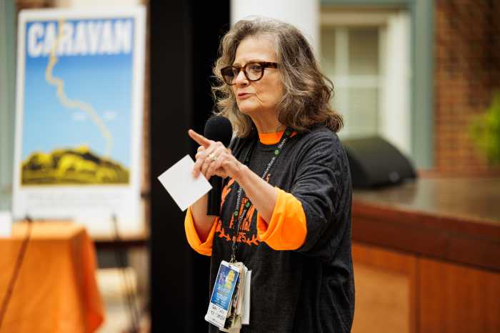 Katha Cato speaks at the launch of Queens World Film Festival last month. 