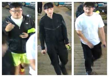 Cops are looking for these suspects who allegedly beat and robbed a 24-year-old man as he walked inside Flushing's Kissena Park.