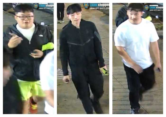 Cops are looking for these suspects who allegedly beat and robbed a 24-year-old man as he walked inside Flushing's Kissena Park.