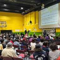 Speakers at Sunday's town hall criticized State Sen. John Liu for introducing parkland alienation legislation necessary for the progress of Metropolitan Park. Photo courtesy of Flushing Workers Center.