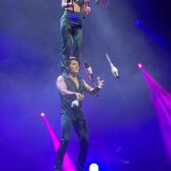 Ringmaster Jan Vasquez and his sister Carolina Vasquez performing their new act for the 2025 Flip Circus Tour.
