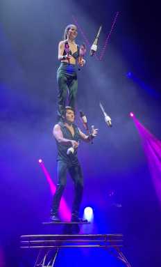 Ringmaster Jan Vasquez and his sister Carolina Vasquez performing their new act for the 2025 Flip Circus Tour.