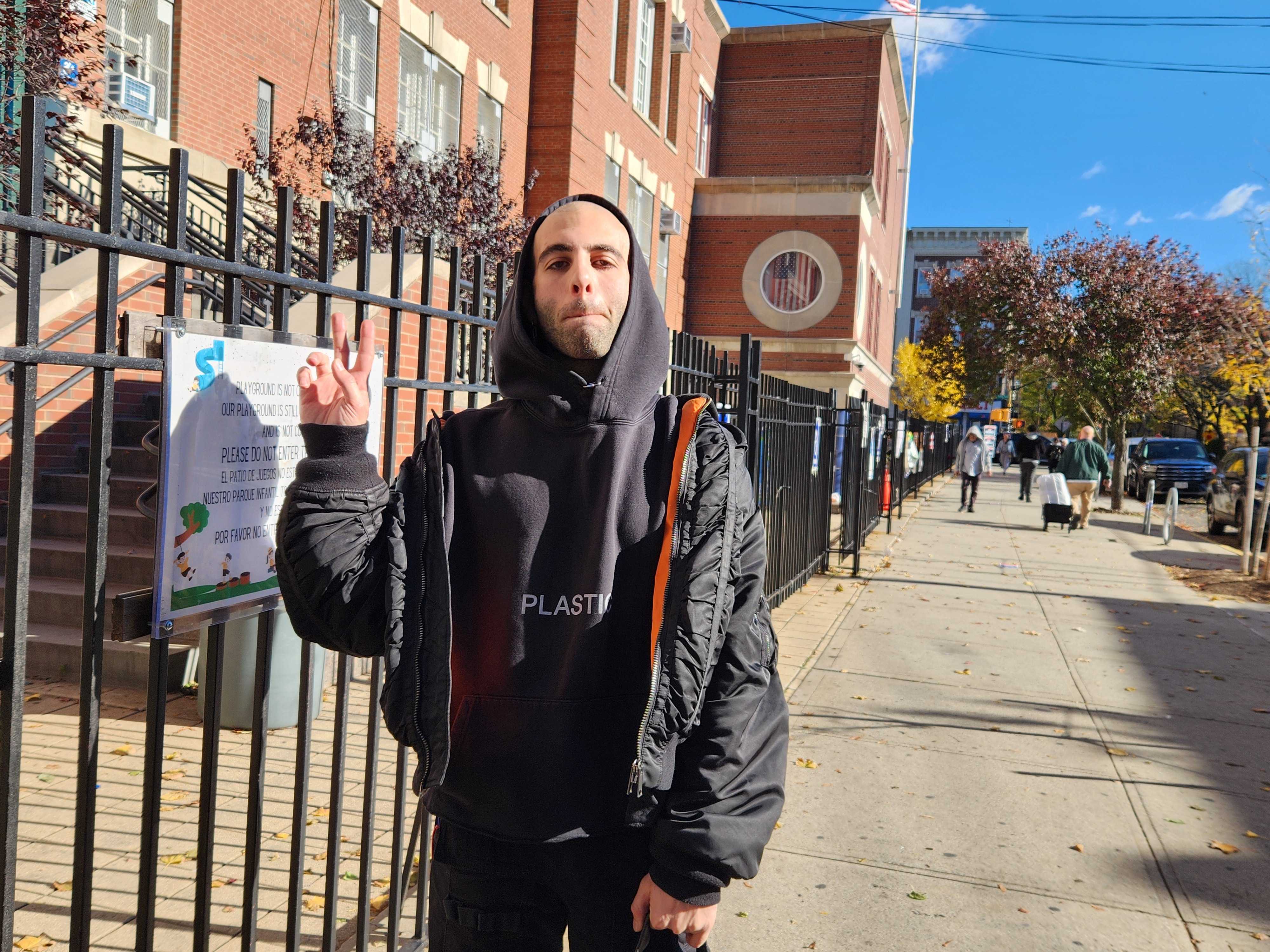 Spencer Zarou outside the PS 88 polling site in Ridgewood.