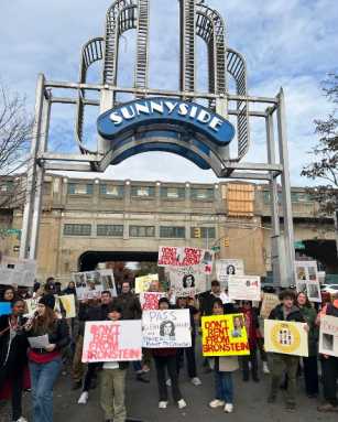 Bronstein tenants and activists rallied in Sunnyside on Saturday. Photo courtesy of Bronstein Tenant Union.